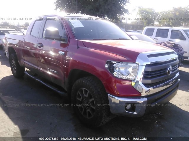 5TFRY5F10EX162173 - 2014 TOYOTA TUNDRA DOUBLE CAB SR/SR5 RED photo 1