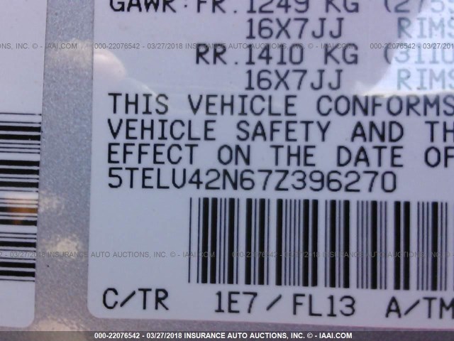 5TELU42N67Z396270 - 2007 TOYOTA TACOMA DOUBLE CAB 银色 照片 9