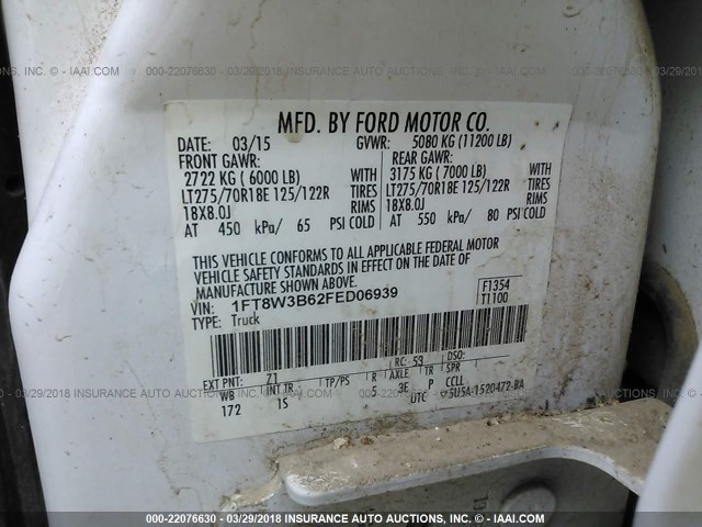 1FT8W3B62FED06939 - 2015 FORD F350 SUPER DUTY WHITE photo 10