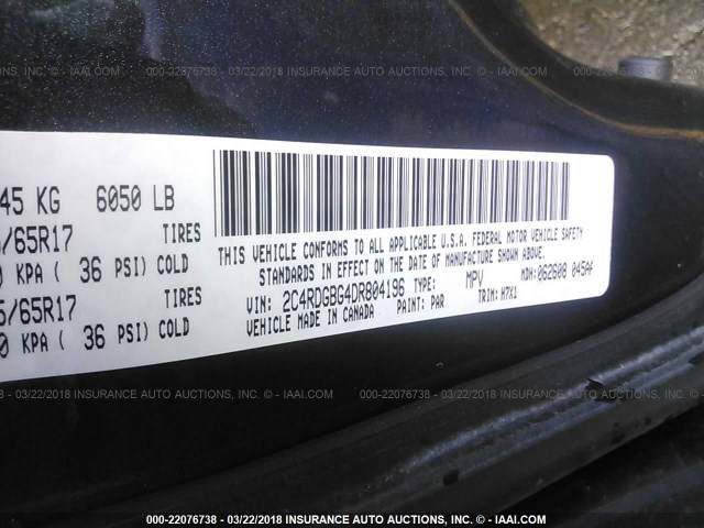 2C4RDGBG4DR804196 - 2013 DODGE GRAND CARAVAN SE Dark Blue photo 9