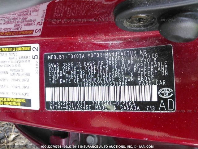 2T1BR32E26C631985 - 2006 TOYOTA COROLLA CE/LE/S RED photo 9