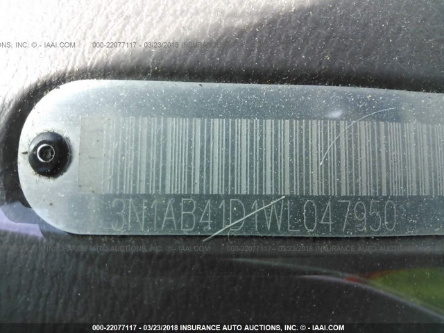 3N1AB41D1WL047950 - 1998 NISSAN SENTRA XE/GXE ვერცხლისფერი ფოტო 9