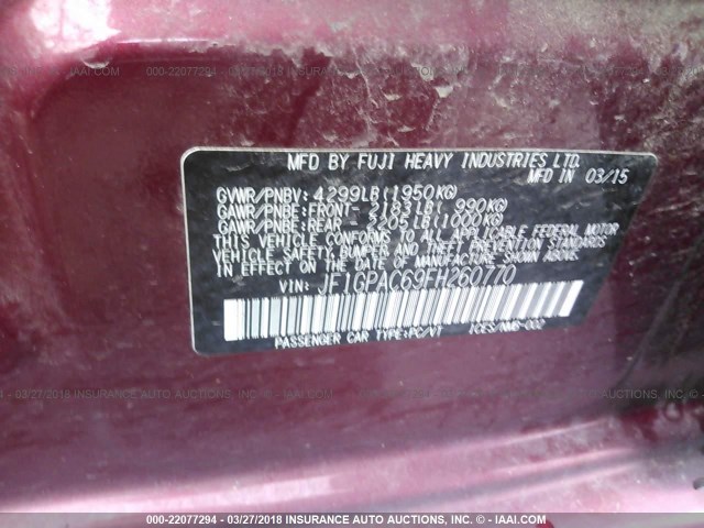 JF1GPAC69FH260770 - 2015 SUBARU IMPREZA PREMIUM RED photo 9