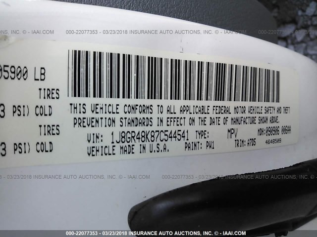 1J8GR48K87C544541 - 2007 JEEP GRAND CHEROKEE LAREDO/COLUMBIA/FREEDOM 白色 照片 9