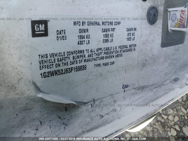 1G2WK52J63F169839 - 2003 PONTIAC GRAND PRIX SE 白色 照片 9