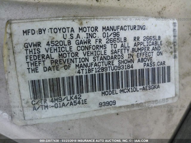 4T1BF12B9TU093184 - 1996 TOYOTA AVALON XL/XLS GOLD photo 9