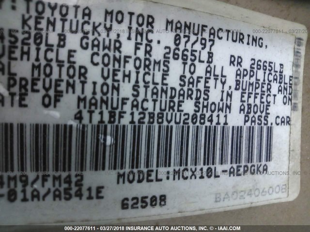 4T1BF12B8VU208411 - 1997 TOYOTA AVALON XL/XLS GRAY photo 9