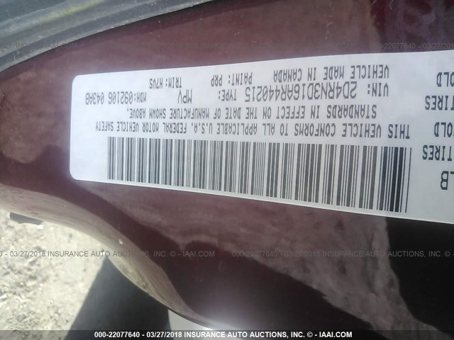 2D4RN3D16AR440215 - 2010 DODGE GRAND CARAVAN HERO MAROON photo 9