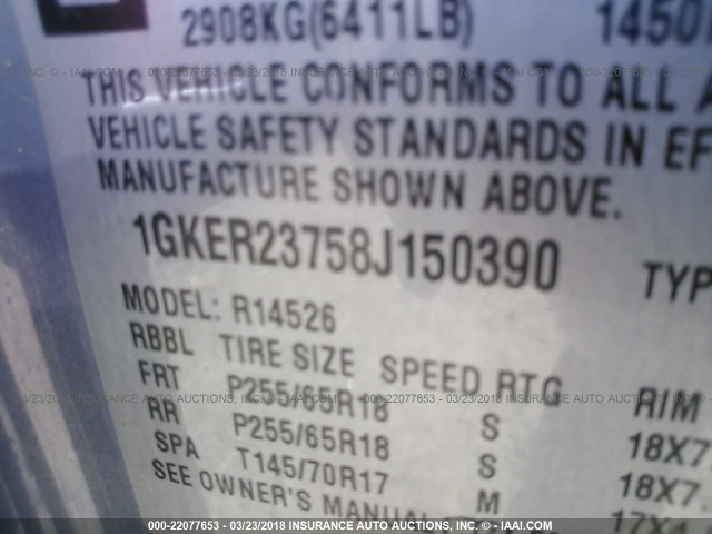 1GKER23758J150390 - 2008 GMC ACADIA SLT-1 Hellblau Foto 9