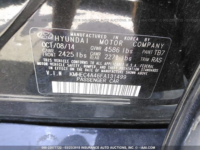 KMHEC4A46FA131499 - 2015 HYUNDAI SONATA HYBRID/LIMITED BLACK photo 9