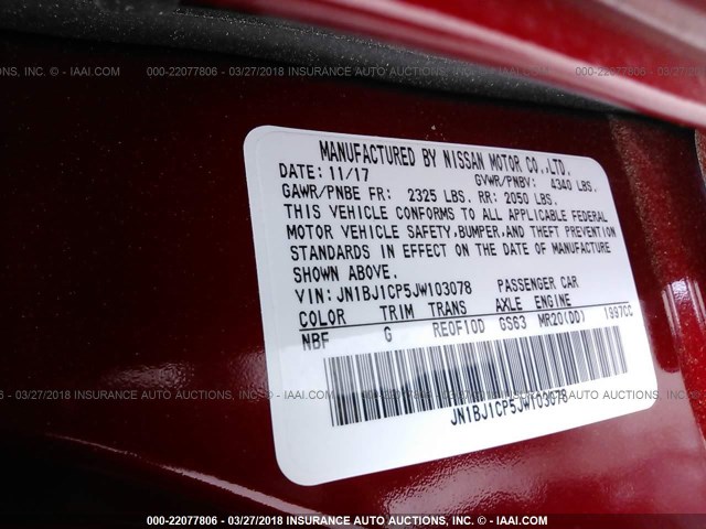 JN1BJ1CP5JW103078 - 2018 NISSAN ROGUE RED photo 9