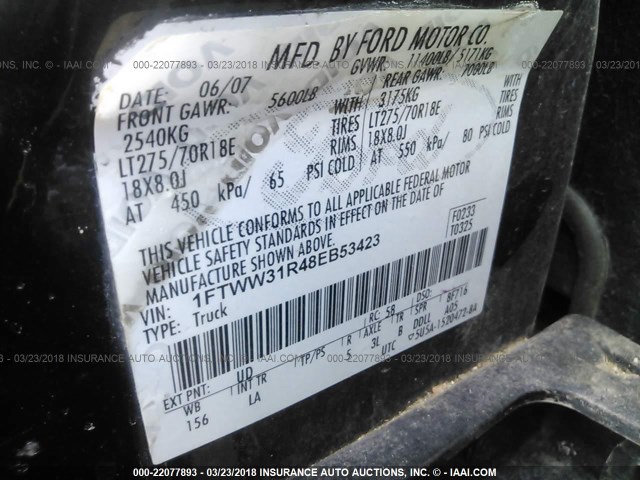 1FTWW31R48EB53423 - 2008 FORD F350 SRW SUPER DUTY BLACK photo 10