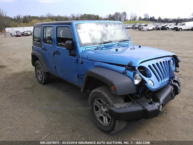 1C4BJWKG3GL200303 - 2016 JEEP WRANGLER UNLIMITE SPORT BLUE photo 1