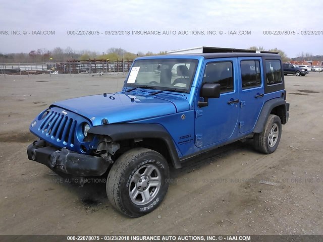 1C4BJWKG3GL200303 - 2016 JEEP WRANGLER UNLIMITE SPORT BLUE photo 2