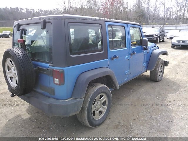 1C4BJWKG3GL200303 - 2016 JEEP WRANGLER UNLIMITE SPORT BLUE photo 4