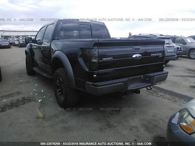 1FTFW1R60BFA72483 - 2011 FORD F150 SVT RAPTOR BLACK photo 3