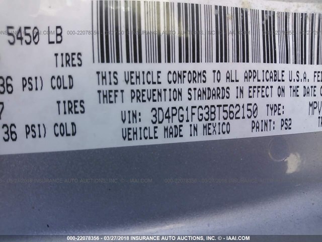 3D4PG1FG3BT562150 - 2011 DODGE JOURNEY MAINSTREET SILVER photo 9