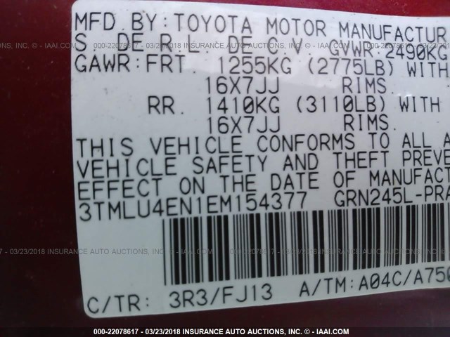 3TMLU4EN1EM154377 - 2014 TOYOTA TACOMA DOUBLE CAB წითელი ფოტო 9