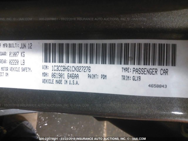 1C3CCBHG1CN327276 - 2012 CHRYSLER 200 S GRAY photo 9