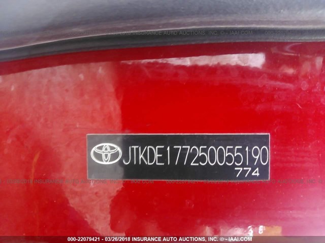 JTKDE177250055190 - 2005 TOYOTA SCION TC 红色 照片 9