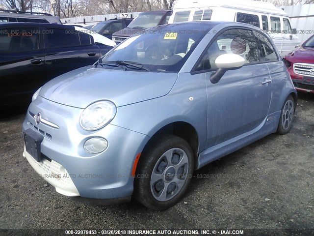 3C3CFFGE0FT541128 - 2015 FIAT 500 ELECTRIC Light Blue photo 2