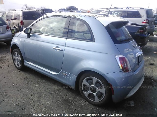 3C3CFFGE0FT541128 - 2015 FIAT 500 ELECTRIC Light Blue photo 3