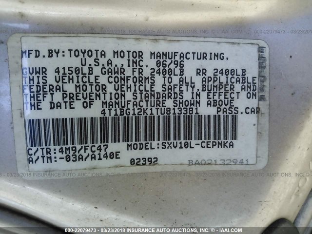 4T1BG12K1TU813381 - 1996 TOYOTA CAMRY DX/LE/XLE ოქროსფერი ფოტო 9