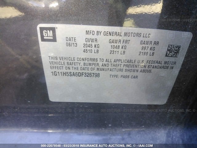 1G11H5SA6DF326798 - 2013 CHEVROLET MALIBU LTZ 棕色 照片 9