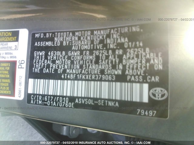 4T4BF1FKXER379063 - 2014 TOYOTA CAMRY L/SE/LE/XLE 灰色 照片 9