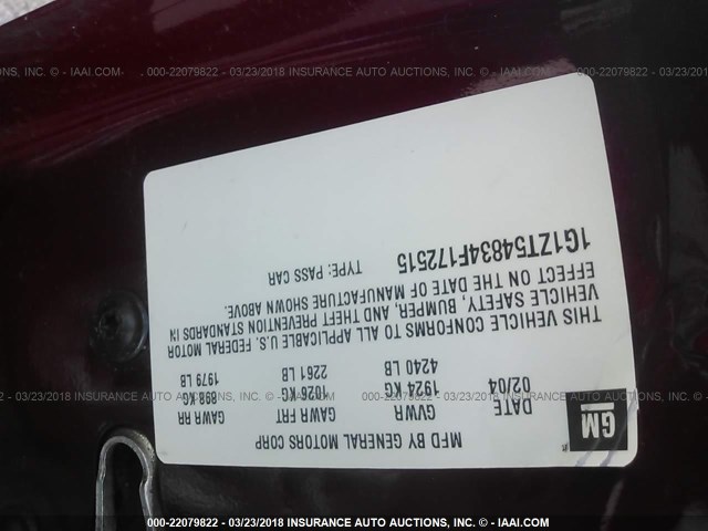 1G1ZT54834F172515 - 2004 CHEVROLET MALIBU LS მუქწითელი ფოტო 9