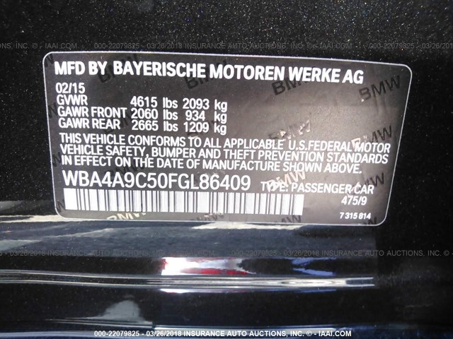 WBA4A9C50FGL86409 - 2015 BMW 428 I/GRAN COUPE/SULEV BLACK photo 9