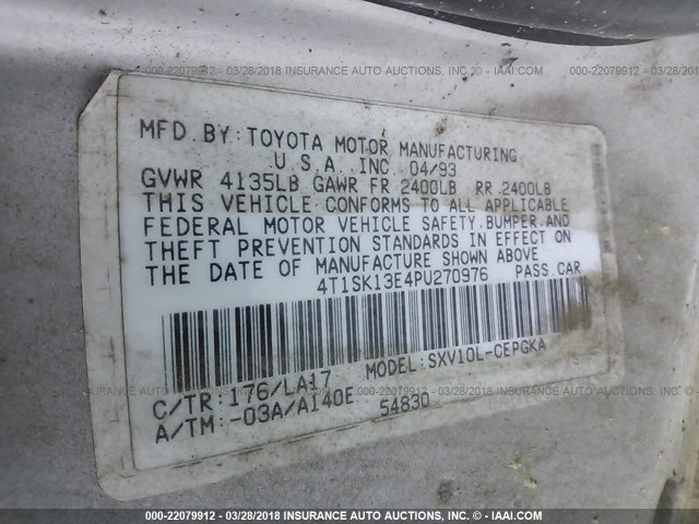 4T1SK13E4PU270976 - 1993 TOYOTA CAMRY XLE SILVER photo 9