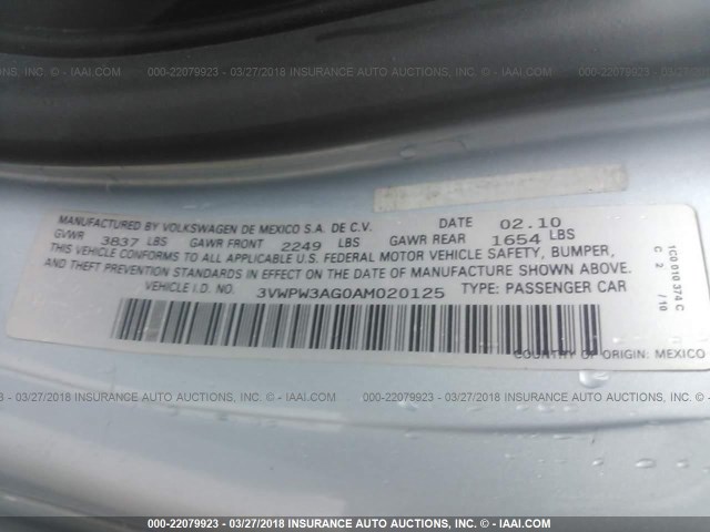 3VWPW3AG0AM020125 - 2010 VOLKSWAGEN NEW BEETLE 浅蓝色 照片 9