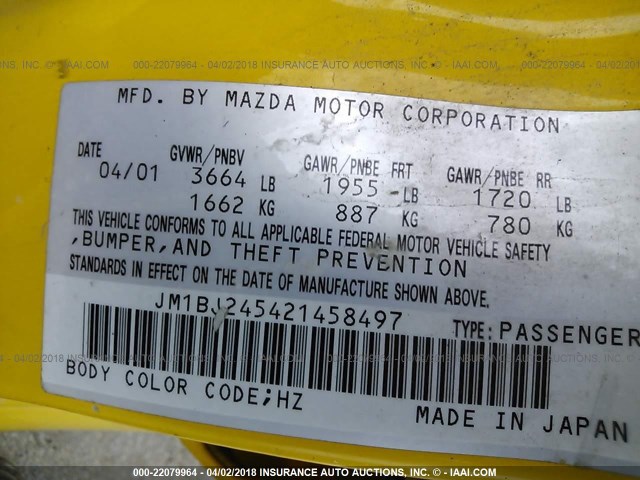 JM1BJ245421458497 - 2002 MAZDA PROTEGE PR5 黄色 照片 9