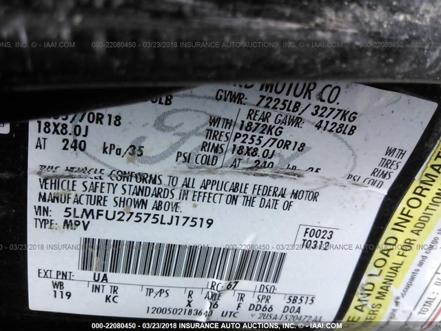 5LMFU27575LJ17519 - 2005 LINCOLN NAVIGATOR BLACK photo 9