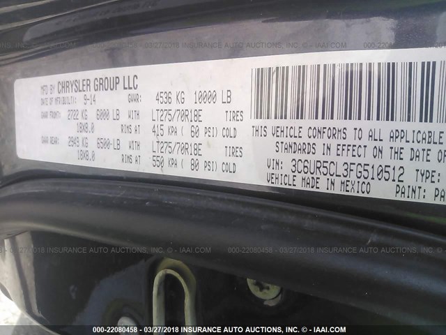 3C6UR5CL3FG510512 - 2015 RAM 2500 ST BLACK photo 9