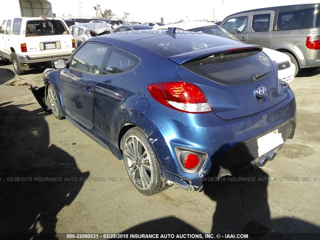 KMHTC6AE5GU291160 - 2016 HYUNDAI VELOSTER TURBO BLUE photo 3