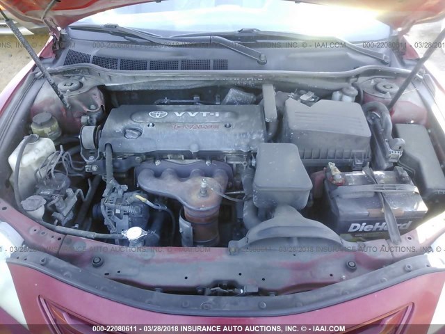 4T1BE46K97U005707 - 2007 TOYOTA CAMRY NEW GENERAT CE/LE/XLE/SE RED photo 10