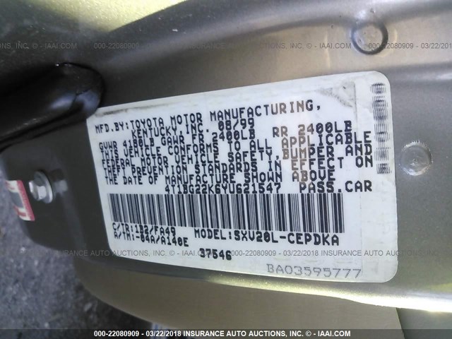 4T1BG22K6YU621547 - 2000 TOYOTA CAMRY CE/LE/XLE GRAY photo 9