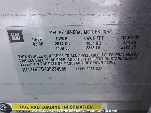 1G1ZH57B48F234955 - 2008 CHEVROLET MALIBU 1LT 银色 照片 9