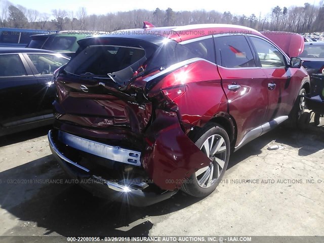 5N1AZ2MH8HN203833 - 2017 NISSAN MURANO S/SL/SV/PLATINUM RED photo 4