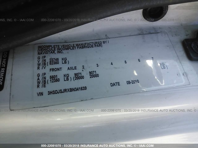 3HSDJSJRXBN341639 - 2011 INTERNATIONAL PROSTAR أبيض صورة 10