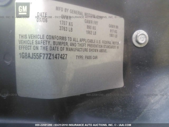 1G8AJ55F77Z147427 - 2007 SATURN ION LEVEL 2 Gümüş foto 9