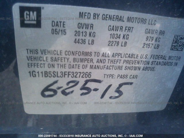 1G11B5SL3FF327266 - 2015 CHEVROLET MALIBU LS 蓝色 照片 9