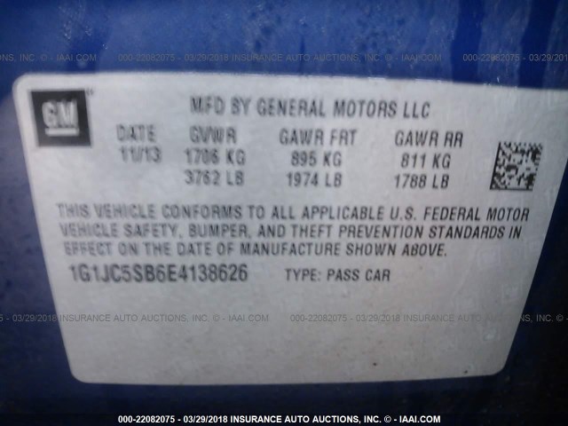 1G1JC5SB6E4138626 - 2014 CHEVROLET SONIC LT Dark Blue photo 9