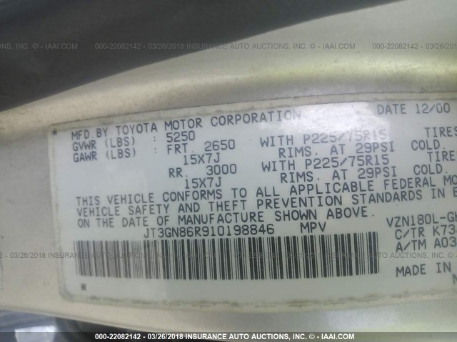 JT3GN86R910198846 - 2001 TOYOTA 4RUNNER SR5 SILVER photo 9