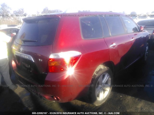JTEES42A082098407 - 2008 TOYOTA HIGHLANDER LIMITED RED photo 4