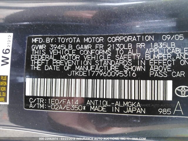 JTKDE177960095316 - 2006 TOYOTA SCION TC 灰色 照片 9
