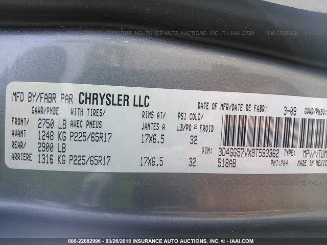 3D4GG57VX9T593362 - 2009 DODGE JOURNEY SXT GRAY photo 9