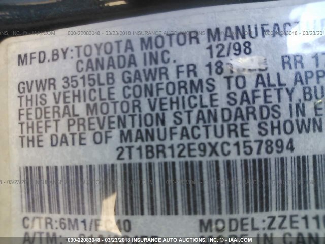 2T1BR12E9XC157894 - 1999 TOYOTA COROLLA VE/CE/LE 绿色 照片 9